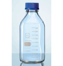 Бутыль DURAN Group 1000 мл, GL45, квадратная, с крышкой и сливным кольцом, бесцветное стекло
