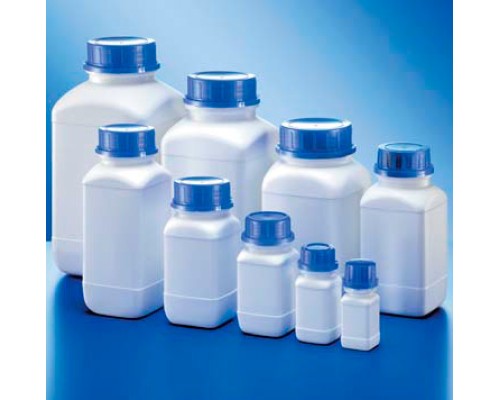 Бутыль Kautex широкогорлая 1000 мл, HDPE, квадратная, Ø 54 мм, белый цвет, без крышки, с сертификатом ООН для твердых веществ