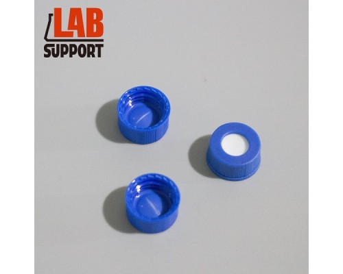 Крышка для виал 9-425 в сборе: септа синий PTFE/белый силикон, с прорезью, +синяя навинчивающаяся крышка 100 шт/уп, Lab-Support, Китай